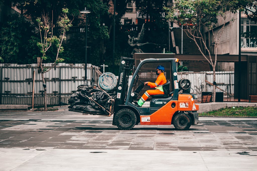 Man driving truck on asphalt road